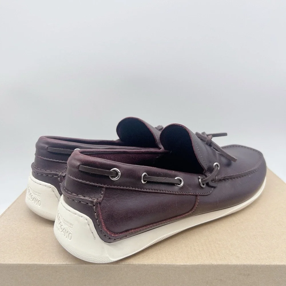 Salvatore Ferragamo Marlin Mens Boat Shoes Loafers Brown Leather Slip On US 7.5